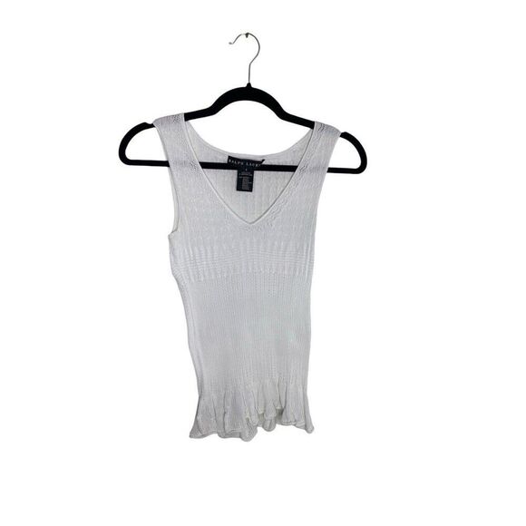 Ralph Lauren Black Label Tops - Ralph Lauren Black Label White Cotton Knit Ruffle Tank Top Size Small